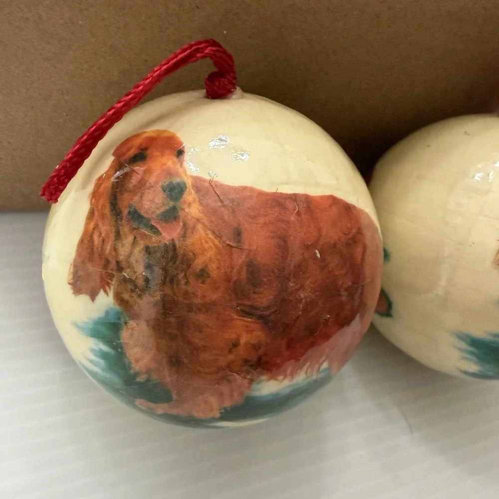 Vintage Irish Setter Christmas Ornaments Set Of 2 Holiday Dog Decor